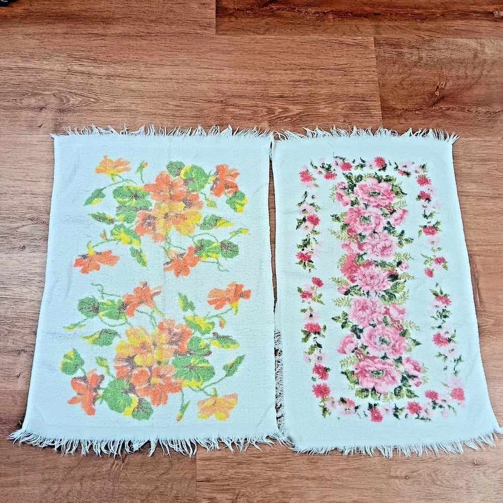 Cannon Vintage Hand Towels Floral Set of 4 All Cotton Made in‎ USA 14X21 Retro